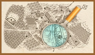 magnifying glass on map of Sunken Madley village