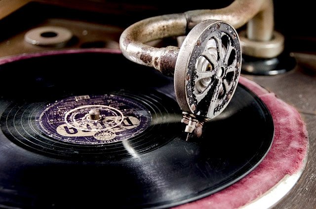 vintage gramophone playing vinyl record