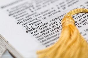 Language: close up of the word Dictionary in a dictionary