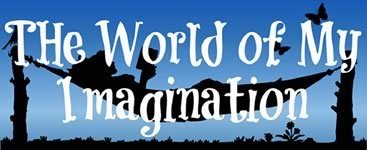 Image link to Nicole Pyles website for guest post by Holly Bell on the books that inspired her from 11-14 years of age. Blue background with white text: The World of My Imagination