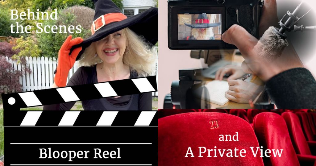Holly Bell with clapperboard with text.