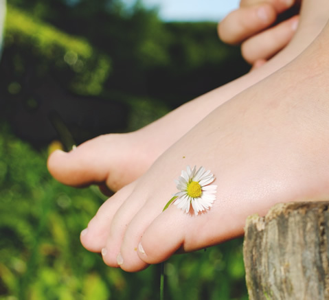 Childs feet with daisy between little and fourth toe