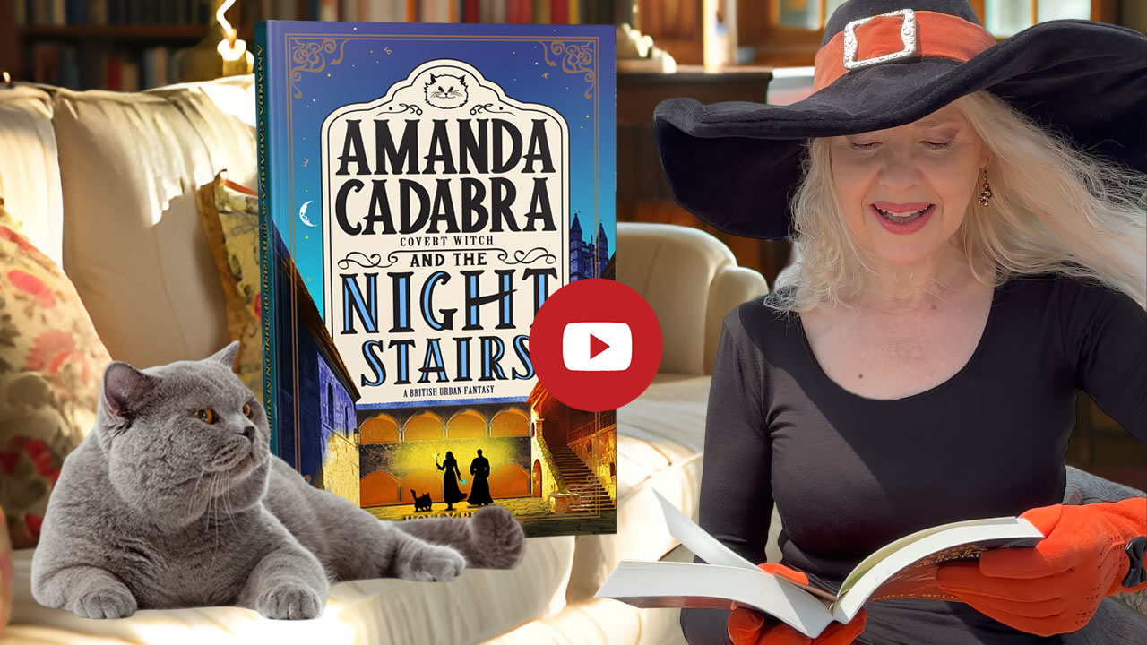 Click to go to video of Holly Bell reading Chapter 1 of Amanda Cadabra and The Nightstairs by Holly Bell, book 8 in the series