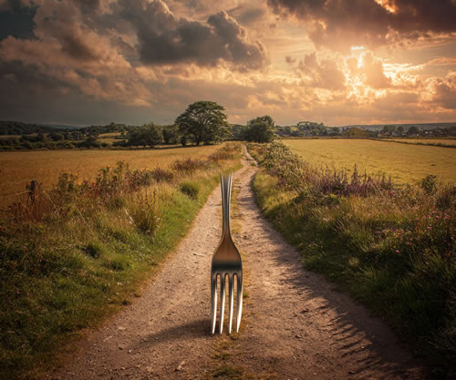 Large fork stuck into a country road